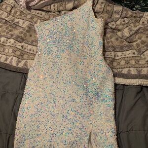Elegant One Shoulder Sequin Dress - White